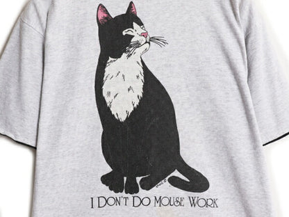 USA製 ネコ イラスト プリント 半袖 Tシャツ メンズ レディース M 古着 アニマル 猫 アート グラフィック ヘビーウェイト 二重リブ グレー