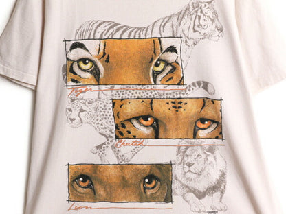 90s USA製 アニマル アート イラスト プリント Tシャツ メンズ L / オールド グラフィック シングルステッチ タイガー チーター ライオン
