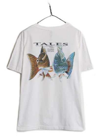 00s コロンビア フィッシュ イラスト 両面 プリント Tシャツ メンズ L 00年代 オールド Columbia アウトドア 魚 ヘビーウェイト アート 白
