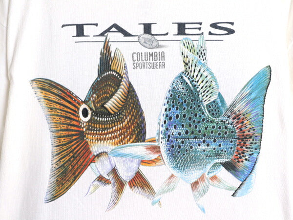 00s コロンビア フィッシュ イラスト 両面 プリント Tシャツ メンズ L 00年代 オールド Columbia アウトドア 魚 ヘビーウェイト アート 白