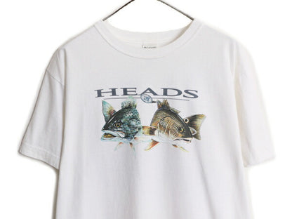 00s コロンビア フィッシュ イラスト 両面 プリント Tシャツ メンズ L 00年代 オールド Columbia アウトドア 魚 ヘビーウェイト アート 白
