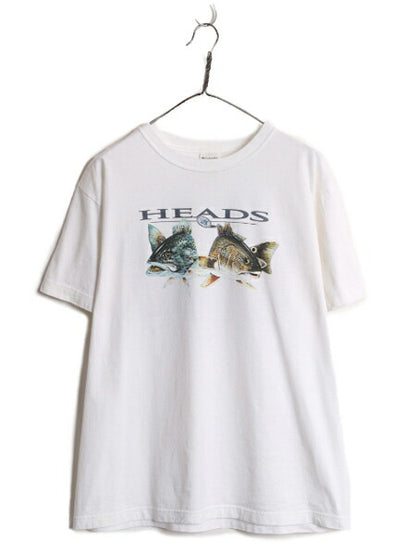 00s コロンビア フィッシュ イラスト 両面 プリント Tシャツ メンズ L 00年代 オールド Columbia アウトドア 魚 ヘビーウェイト アート 白