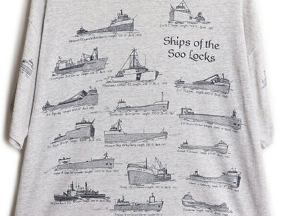 90s USA製 クラシック シップ 船 イラスト プリント Tシャツ メンズ XL オールド グラフィック アート シングルステッチ 大きいサイズ 総柄