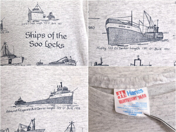 90s USA製 クラシック シップ 船 イラスト プリント Tシャツ メンズ XL オールド グラフィック アート シングルステッチ 大きいサイズ 総柄
