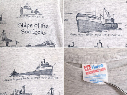 90s USA製 クラシック シップ 船 イラスト プリント Tシャツ メンズ XL オールド グラフィック アート シングルステッチ 大きいサイズ 総柄