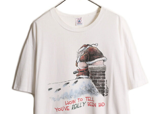 90s サンタクロース ジョーク イラスト プリント Tシャツ メンズ XL / 90年代 オールド アート キャラクター ヘビーウェイト 大きいサイズ