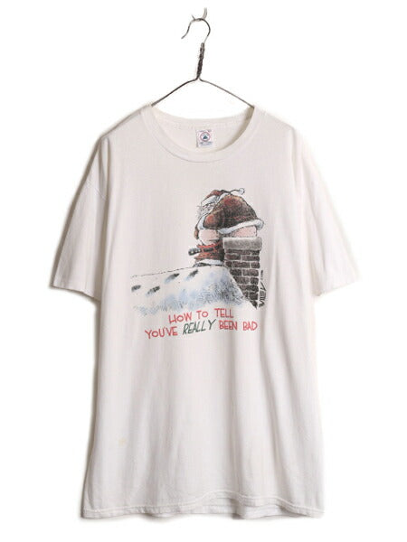 90s サンタクロース ジョーク イラスト プリント Tシャツ メンズ XL / 90年代 オールド アート キャラクター ヘビーウェイト 大きいサイズ