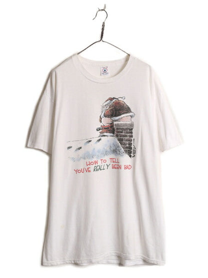 90s サンタクロース ジョーク イラスト プリント Tシャツ メンズ XL / 90年代 オールド アート キャラクター ヘビーウェイト 大きいサイズ