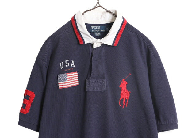 ビッグポニー アメリカ代表 ポロ ラルフローレン 鹿の子 半袖 ポロシャツ メンズ XL / 古着 半袖シャツ ラガーシャツ タイプ ナンバリング
