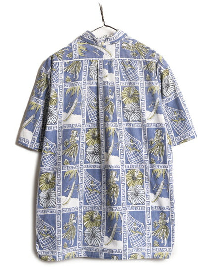 90s レインスプーナー ボタンダウン 半袖 アロハ シャツ メンズ XL / 古着 90年代 オールド REYN SPOONER ハワイアン 総柄 半袖シャツ BD