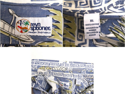 90s レインスプーナー ボタンダウン 半袖 アロハ シャツ メンズ XL / 古着 90年代 オールド REYN SPOONER ハワイアン 総柄 半袖シャツ BD