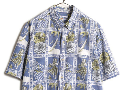 90s レインスプーナー ボタンダウン 半袖 アロハ シャツ メンズ XL / 古着 90年代 オールド REYN SPOONER ハワイアン 総柄 半袖シャツ BD