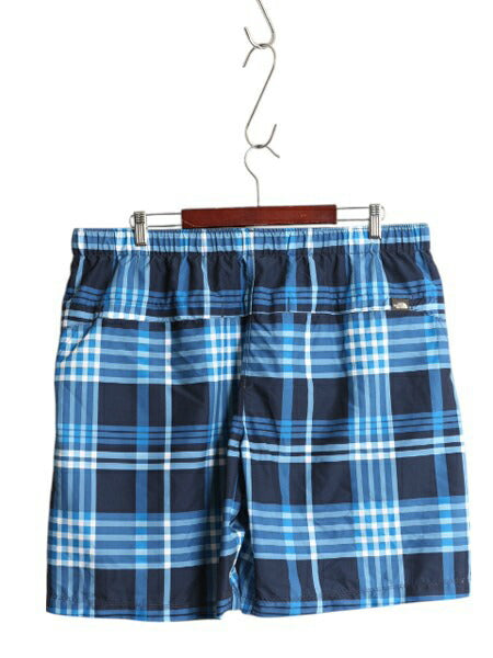 ノースフェイス チェック ショートパンツ メンズ XL 古着 アウトドア サーフ スイム ショーツ 短パン 水陸両用 ワンポイント インナー付き