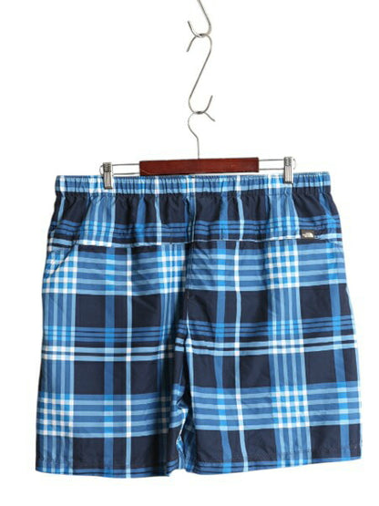 ノースフェイス チェック ショートパンツ メンズ XL 古着 アウトドア サーフ スイム ショーツ 短パン 水陸両用 ワンポイント インナー付き