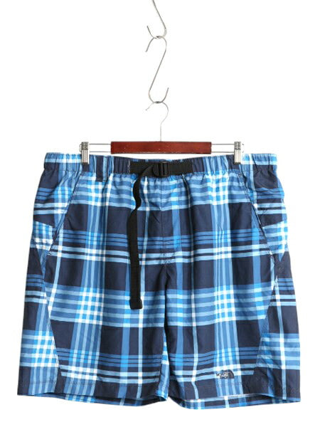 ノースフェイス チェック ショートパンツ メンズ XL 古着 アウトドア サーフ スイム ショーツ 短パン 水陸両用 ワンポイント インナー付き