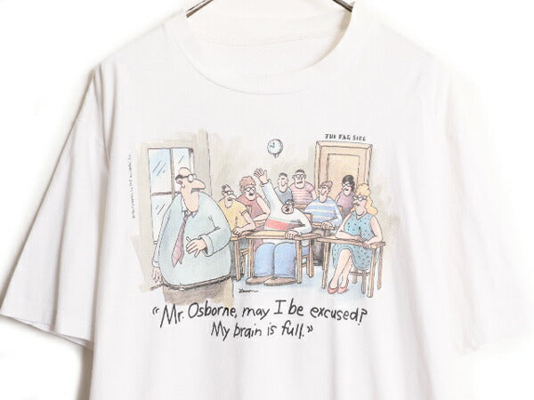 90s ジョーク イラスト プリント 半袖 Tシャツ メンズ XL 程 古着 90年代 オールド アート キャラクター シングルステッチ 大きいサイズ 白