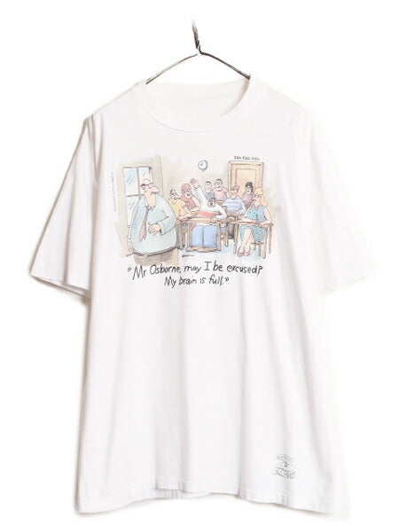 90s ジョーク イラスト プリント 半袖 Tシャツ メンズ XL 程 古着 90年代 オールド アート キャラクター シングルステッチ 大きいサイズ 白