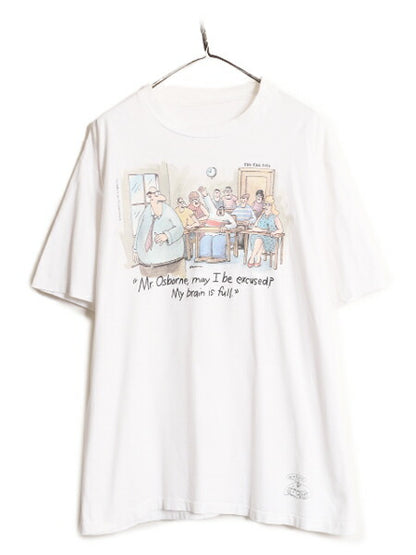 90s ジョーク イラスト プリント 半袖 Tシャツ メンズ XL 程 古着 90年代 オールド アート キャラクター シングルステッチ 大きいサイズ 白