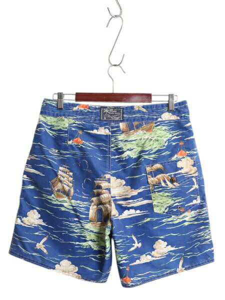 ポロ ラルフローレン 総柄 ショートパンツ メンズ 32 / スイム サーフ ショーツ 水陸両用 インナー付き 短パン 海パン アロハ ハワイアン