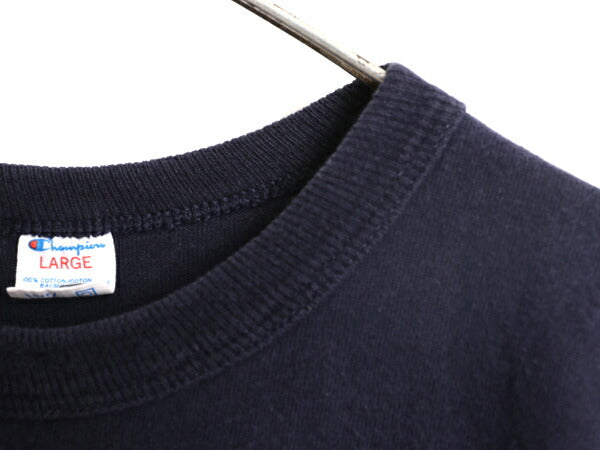 80s USA製 チャンピオン ワンポイント 半袖 Tシャツ メンズ L ヴィンテージ Champion スクリプト ロゴ 100% コットン シングルステッチ 紺