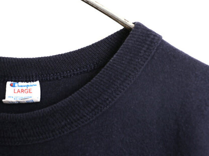 80s USA製 チャンピオン ワンポイント 半袖 Tシャツ メンズ L ヴィンテージ Champion スクリプト ロゴ 100% コットン シングルステッチ 紺