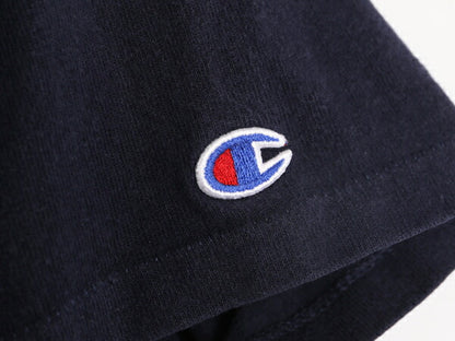 80s USA製 チャンピオン ワンポイント 半袖 Tシャツ メンズ L ヴィンテージ Champion スクリプト ロゴ 100% コットン シングルステッチ 紺