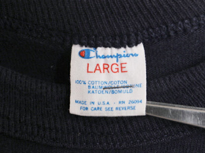 80s USA製 チャンピオン ワンポイント 半袖 Tシャツ メンズ L ヴィンテージ Champion スクリプト ロゴ 100% コットン シングルステッチ 紺