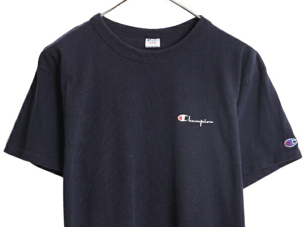 80s USA製 チャンピオン ワンポイント 半袖 Tシャツ メンズ L ヴィンテージ Champion スクリプト ロゴ 100% コットン シングルステッチ 紺