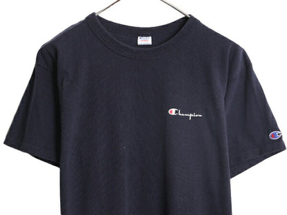 80s USA製 チャンピオン ワンポイント 半袖 Tシャツ メンズ L ヴィンテージ Champion スクリプト ロゴ 100% コットン シングルステッチ 紺