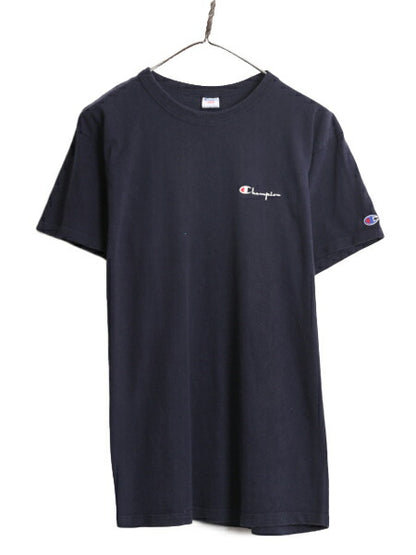 80s USA製 チャンピオン ワンポイント 半袖 Tシャツ メンズ L ヴィンテージ Champion スクリプト ロゴ 100% コットン シングルステッチ 紺