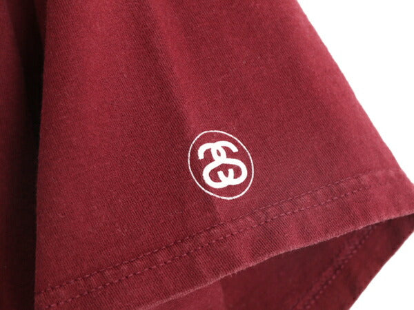 ステューシー プリント 半袖 Tシャツ メンズ M 古着 STUSSY 半袖Tシャツ プリントT ロゴT SSリンク ヘビーウェイト コットン バーガンディ