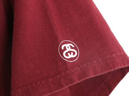 ステューシー プリント 半袖 Tシャツ メンズ M 古着 STUSSY 半袖Tシャツ プリントT ロゴT SSリンク ヘビーウェイト コットン バーガンディ