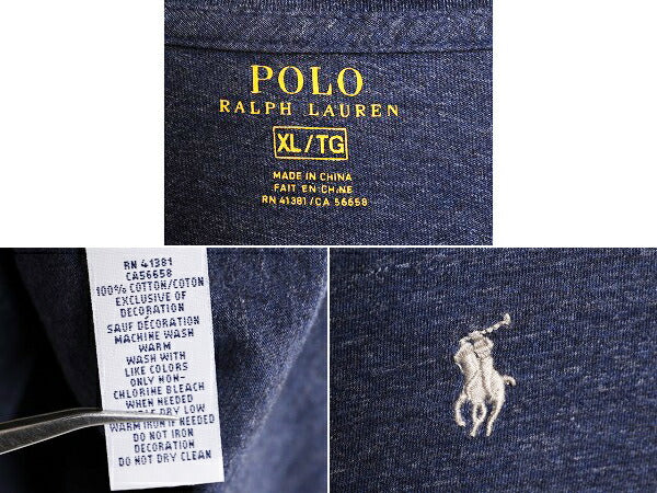 ポロ ラルフローレン 長袖 Tシャツ メンズ XL / 古着 ロンT ロゴT ワンポイント コットン 大きいサイズ ロングスリーブ 無地 カットソー 紺