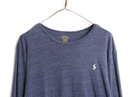 ポロ ラルフローレン 長袖 Tシャツ メンズ XL / 古着 ロンT ロゴT ワンポイント コットン 大きいサイズ ロングスリーブ 無地 カットソー 紺