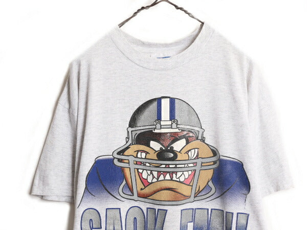 90s USA製 ワーナー タズマニアンデビル NFL カウボーイズ プリント 半袖 Tシャツ メンズ L / 古着 オールド キャラクター ヘビーウェイト