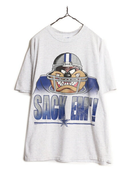 90s USA製 ワーナー タズマニアンデビル NFL カウボーイズ プリント 半袖 Tシャツ メンズ L / 古着 オールド キャラクター ヘビーウェイト