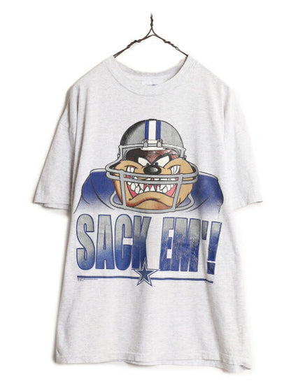 90s USA製 ワーナー タズマニアンデビル NFL カウボーイズ プリント 半袖 Tシャツ メンズ L / 古着 オールド キャラクター ヘビーウェイト
