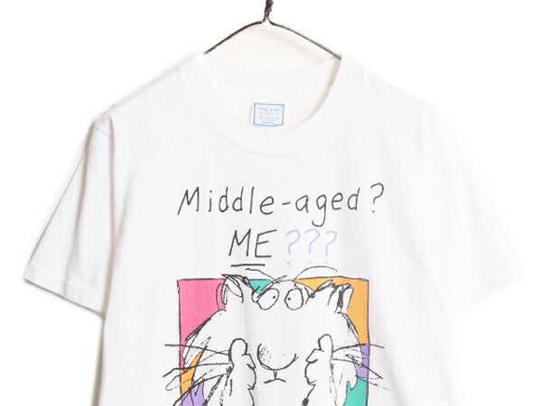 80s USA製 ジョーク キャラクター イラスト プリント 半袖 Tシャツ メンズ M / ヴィンテージ カレッジ シングルステッチ ヘビーウェイト 白