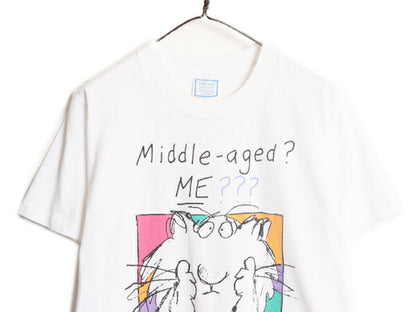 80s USA製 ジョーク キャラクター イラスト プリント 半袖 Tシャツ メンズ M / ヴィンテージ カレッジ シングルステッチ ヘビーウェイト 白