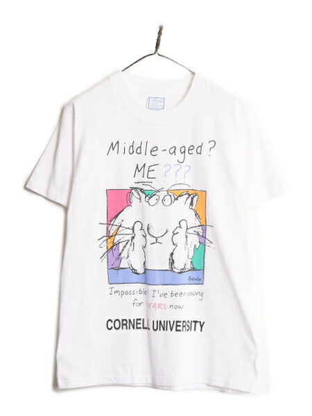 80s USA製 ジョーク キャラクター イラスト プリント 半袖 Tシャツ メンズ M / ヴィンテージ カレッジ シングルステッチ ヘビーウェイト 白