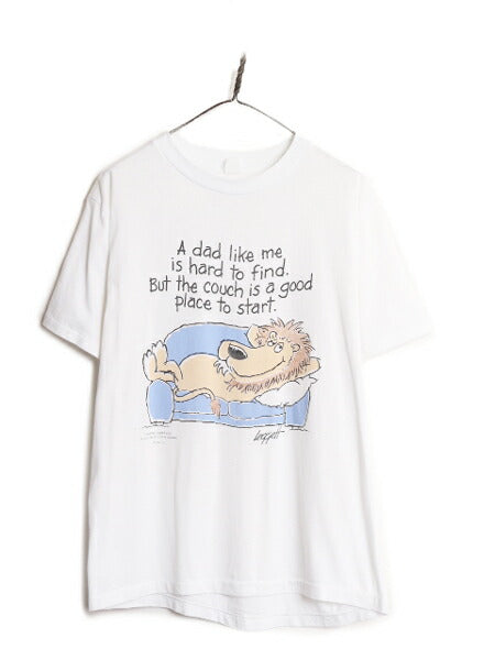 80s USA製 ジョーク キャラクター イラスト プリント Tシャツ メンズ XL 古着 80年代 ヴィンテージ メッセージ アート シングルステッチ 白