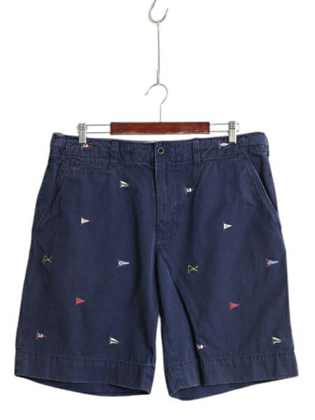 00s ポロ ラルフローレン 総柄 コットン チノ ショートパンツ メンズ 35 / 古着 オールド ヴィンテージ 加工 ショーツ フラッグ モノグラム
