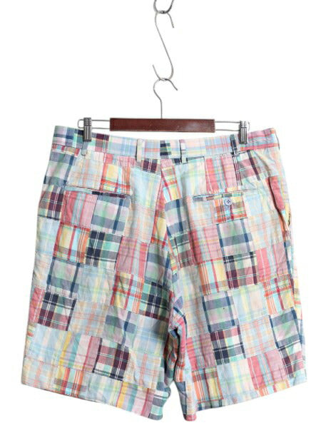 インディアン マドラス チェック パッチワーク ショートパンツ メンズ 38 ショーツ ツータック コットン 短パン ハーフパンツ マルチカラー