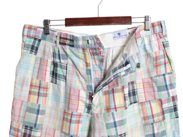 インディアン マドラス チェック パッチワーク ショートパンツ メンズ 38 ショーツ ツータック コットン 短パン ハーフパンツ マルチカラー