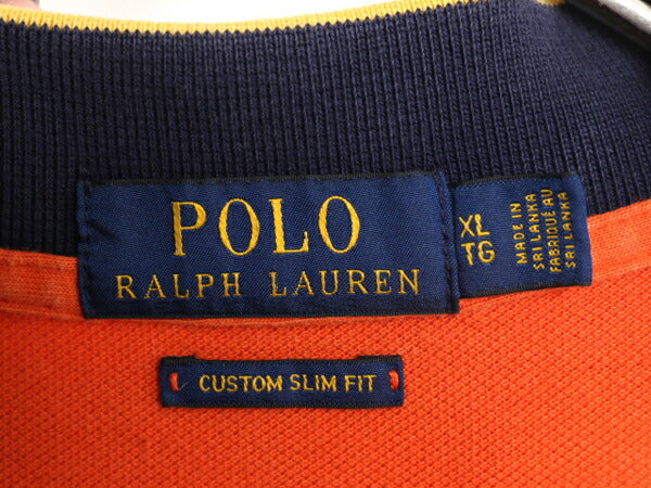 ビッグポニー ポロ ラルフローレン 鹿の子 半袖 ポロシャツ メンズ XL / 古着 半袖シャツ コットン スリムフィット ボーダー 大きいサイズ