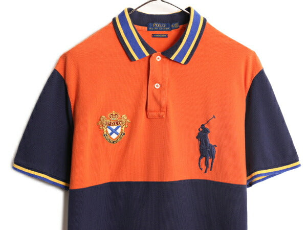 ビッグポニー ポロ ラルフローレン 鹿の子 半袖 ポロシャツ メンズ XL / 古着 半袖シャツ コットン スリムフィット ボーダー 大きいサイズ