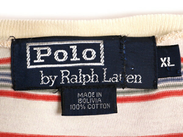 90s ポロ ラルフローレン ボーダー 半袖 Tシャツ メンズ XL 古着 90年代 オールド 大きいサイズ ポニー無し マルチカラー シングルステッチ