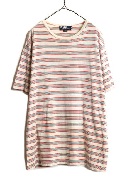 90s ポロ ラルフローレン ボーダー 半袖 Tシャツ メンズ XL 古着 90年代 オールド 大きいサイズ ポニー無し マルチカラー シングルステッチ