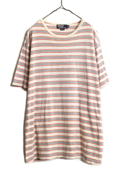 90s ポロ ラルフローレン ボーダー 半袖 Tシャツ メンズ XL 古着 90年代 オールド 大きいサイズ ポニー無し マルチカラー シングルステッチ