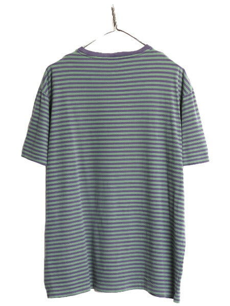 ポロ ラルフローレン ボーダー 半袖 Tシャツ メンズ L /  ボーダーT コットン ワンポイント 2トーン シングルステッチ クルーネック 紫 緑